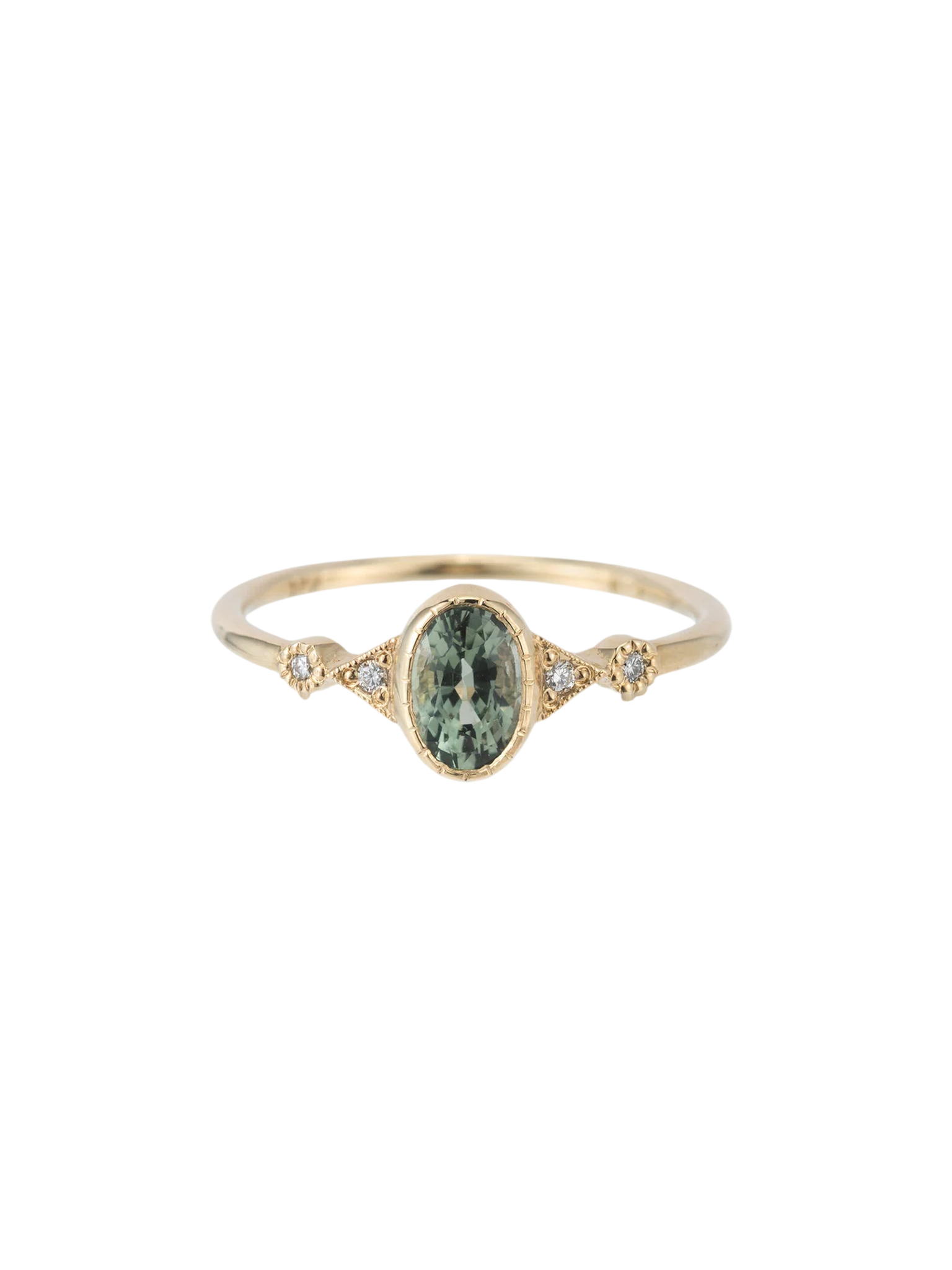 Green Sapphire Oval Duo Deco Ring 14kt